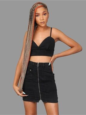 NWT- PARISIAN Washed Black Denim Skirt & Crop Top Set